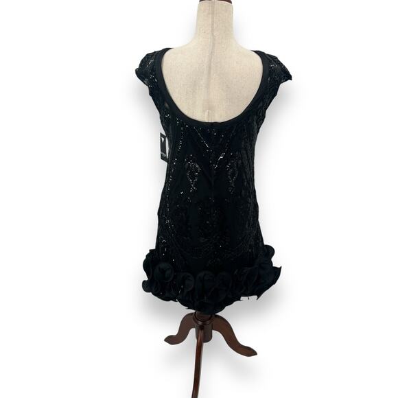 NEW Guess Black Sequin Cocktail Dress Size 4 Rosette Ruffle Mini Formal Hoco NWT - Picture 10 of 14